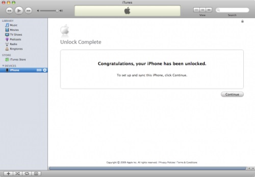You'll get this message in iTunes once your iPhone has been unlocked.