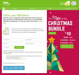 ASDA Mobile Order SIM Card Christmas 2016