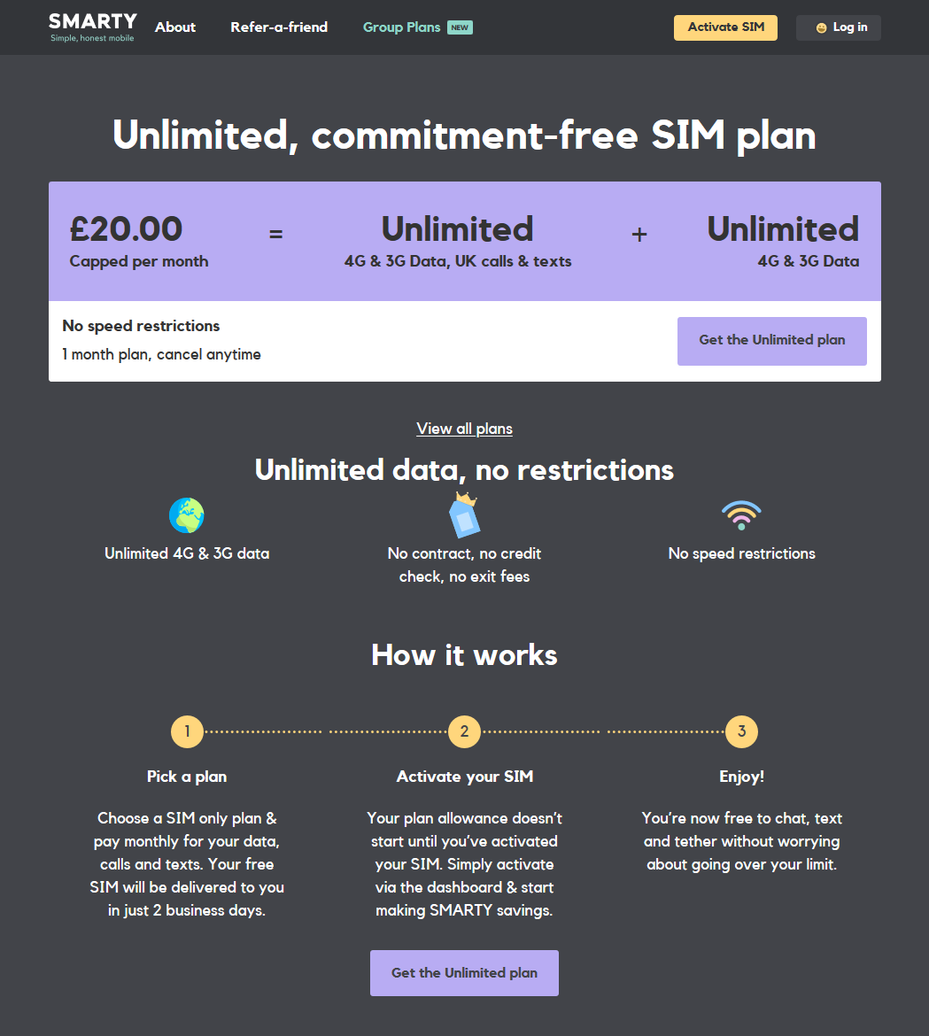 SMARTY Unlimited Data SIM Card Review Unltd Data For £20/Month
