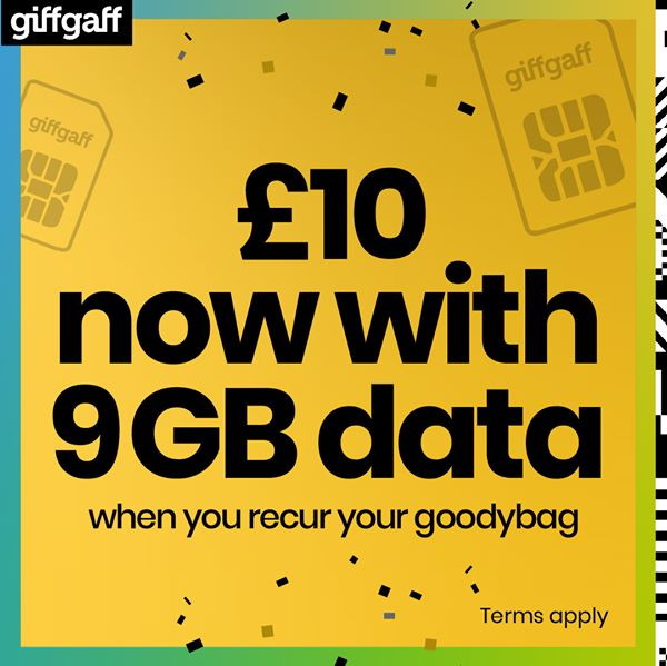 Giffgaff Golden Goodybags: 5G SIM Only Plans From £10/Month