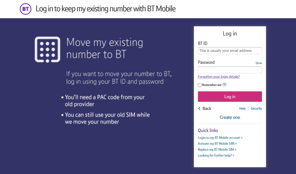 Providing your PAC Code to BT Mobile