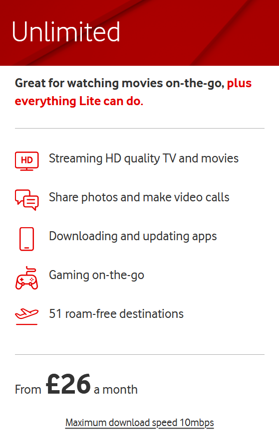 Vodafone Unlimited Data Plans Unlimited Max, Unlimited & Lite Compared