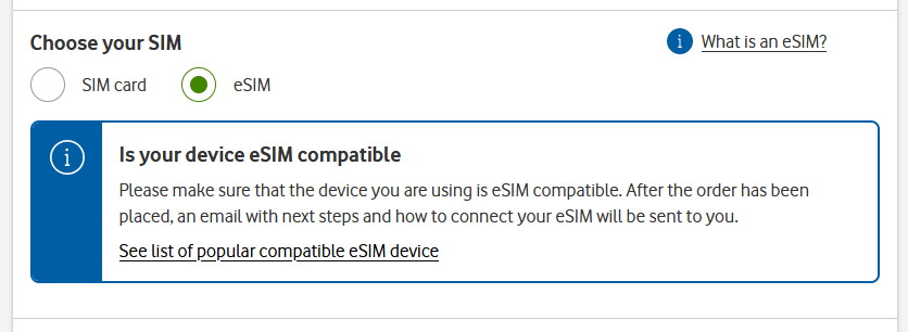 Vodafone eSIM online