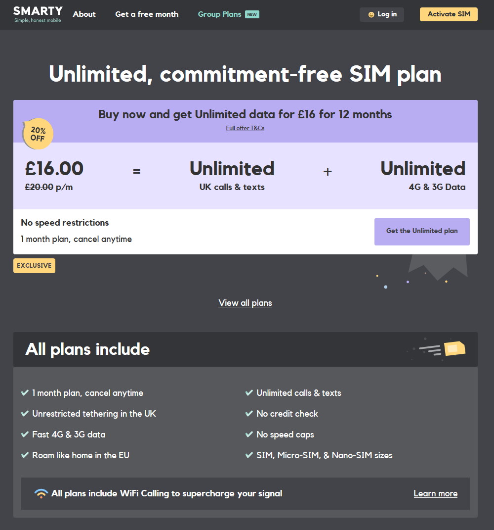 SMARTY Unlimited Data SIM: £16/Month Deal (January 2024)
