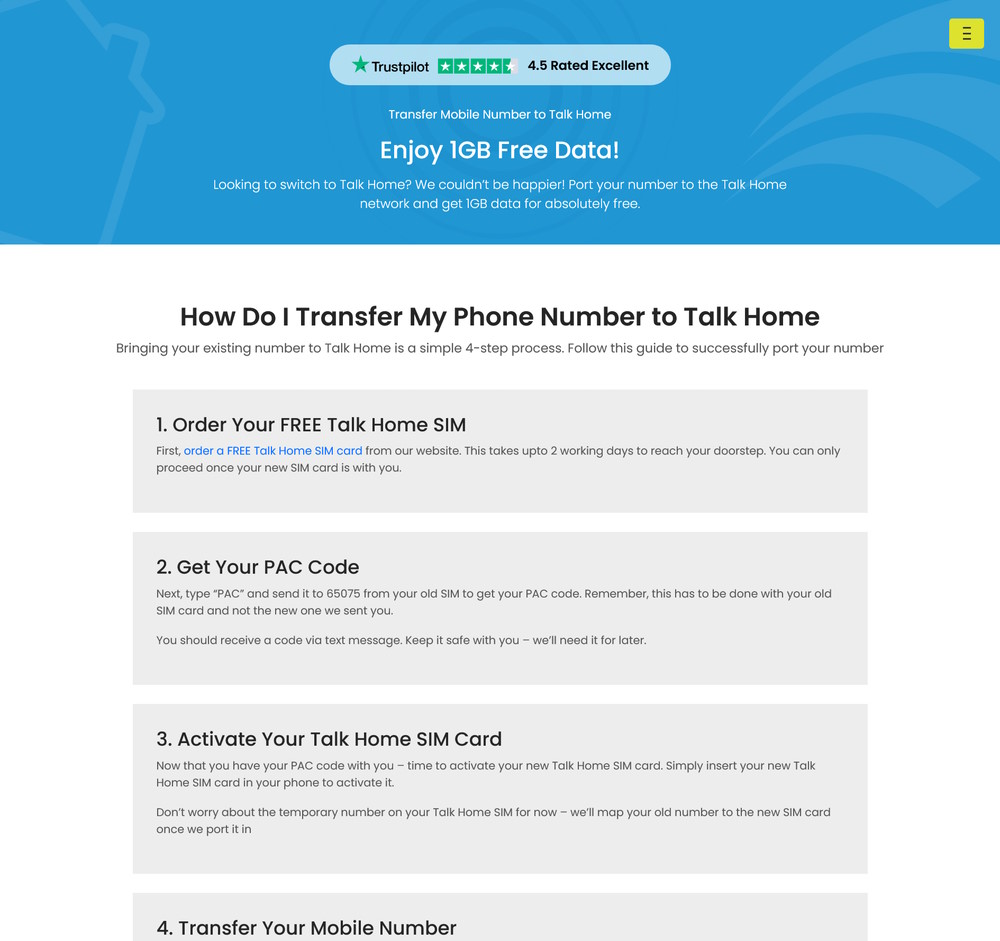 Providing your PAC Code to Talk Home
