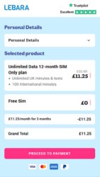Data Mobile £11.25/Month Unlimited Lebara 5G Vodafone With Plans: