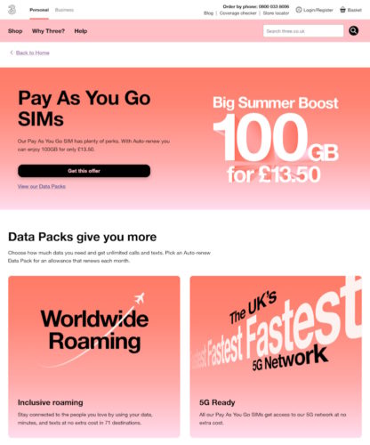 Three Pay As You Go Bundles: Data Packs from £10 With Roaming